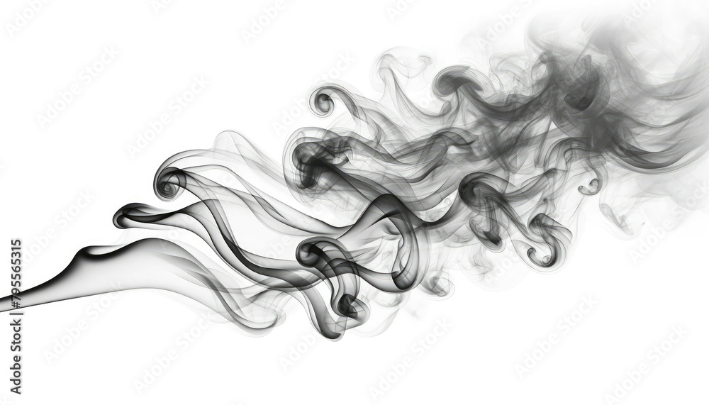 Black thin smoke rises upward, isolated, against a white background
