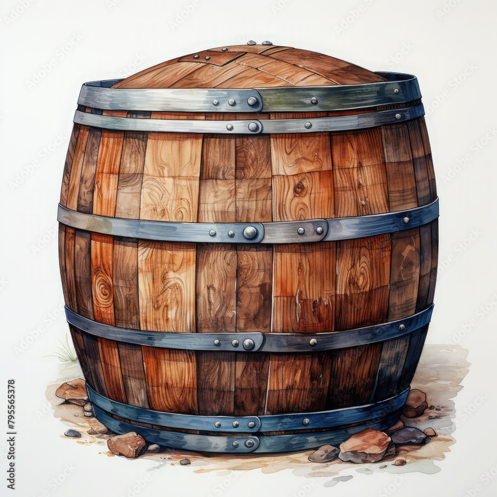 Fototapeta premium Watercolor Barrel Illustration, Generative Ai