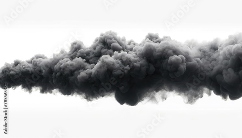 Black thick smoke rises upward, isolated, against a white background photo