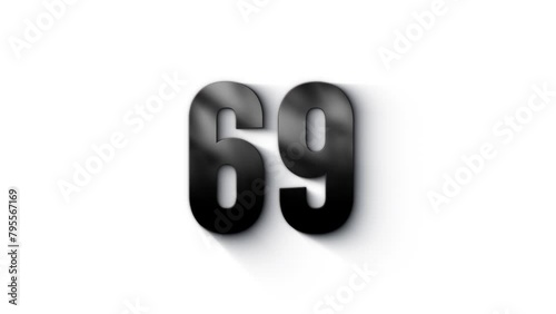 Black number 69 burns with fire, number with particles and ash, numerology, number sixty nine, alpha channel photo