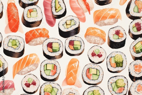 Sushi pattern background rice food meal.