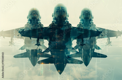 Jet fighter interceptors and pilots, collage photo