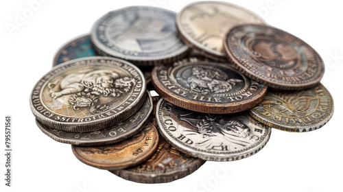 Antique coins or currency on transparent background