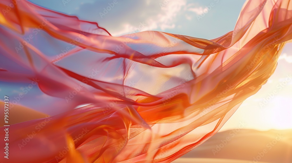 background of textiles through which sunlight shines through. textiles develop in the wind. copy space. fabric background. Red colour textile background background of textiles through which sunlight shines through. textiles develop in the wind. copy space. fabric background. Red colour textile background