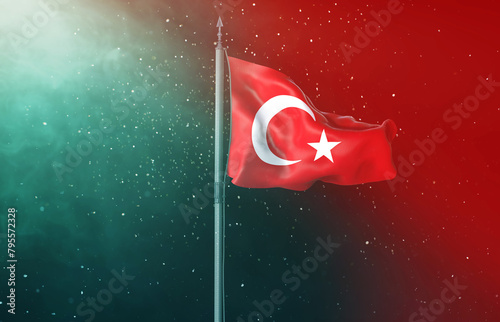 Waving Turkish Flag, Republic of Türkiye - Translate : Dalgalanan Türk Bayrağı
