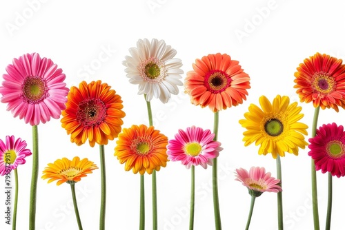 Cheerful gerbera daisies against a transparent white backdrop  perfect for cheerful designs