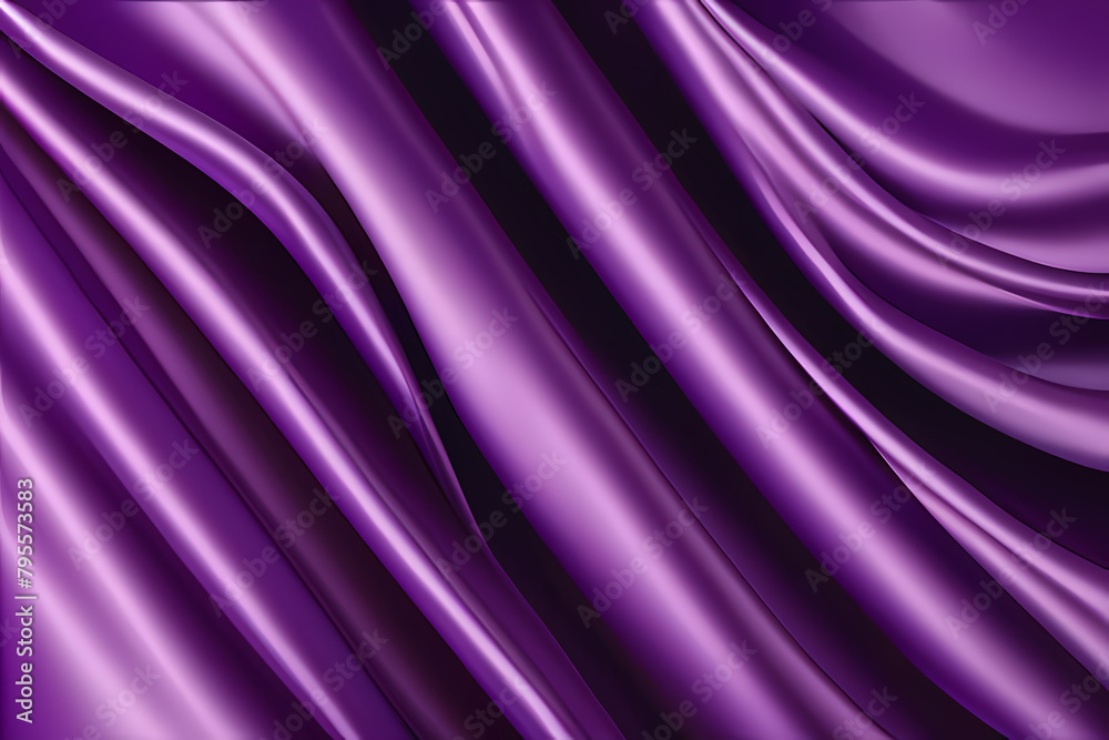 Purple silk fabric luxury background. Wavy abstract satin cloth texture pattern. Smooth shiny drape material curtain.