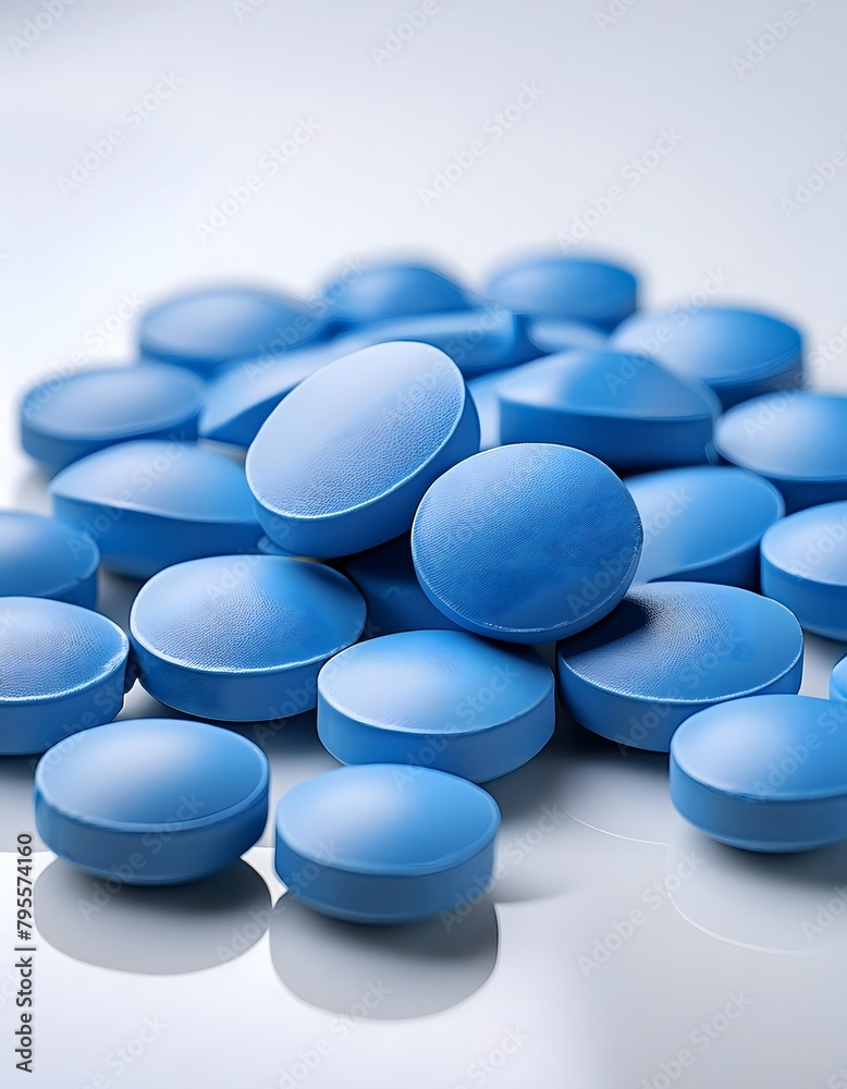 Handful of blue pills on white background Handful of blue pills on white background