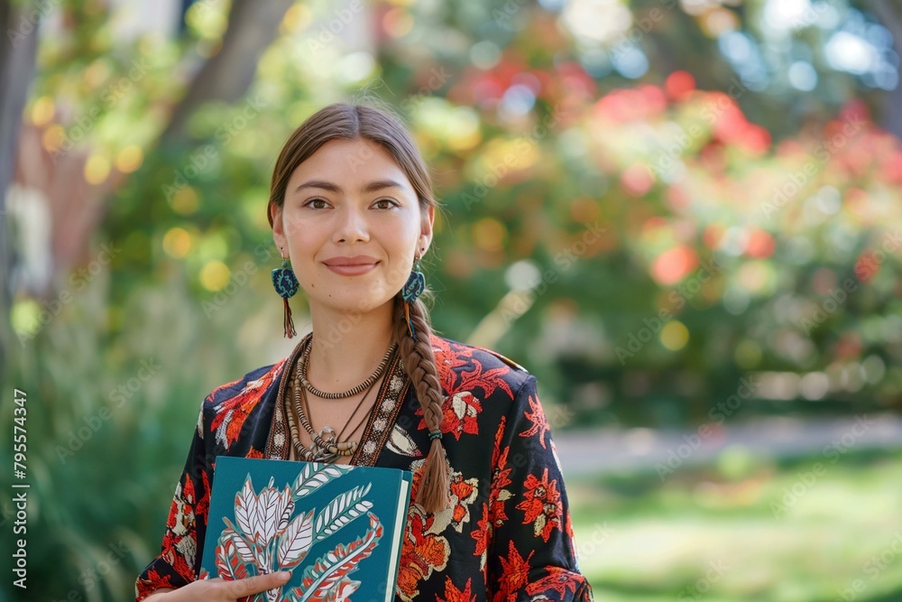 Portrait of a Young Woman Holding a Notebook Amidst Autumn Colors Portrait of a Young Woman Holding a Notebook Amidst Autumn Colors