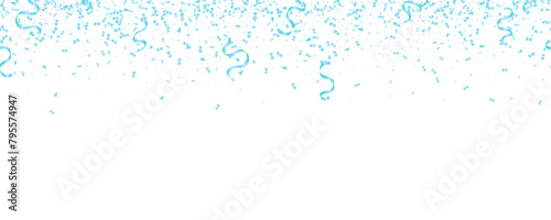 Blue confetti and ribbon isolated falling celebration, event, birthday, party background