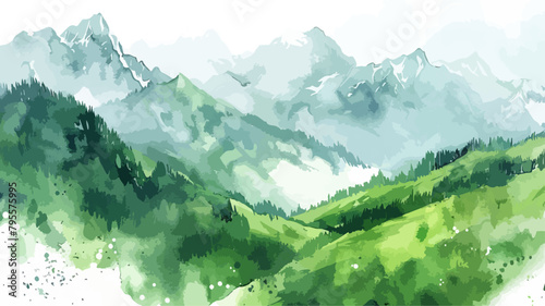 Mountains Alpen Berge Schweiz Grün Wasserfarben Grußkarte Wandern Natur Wiese photo