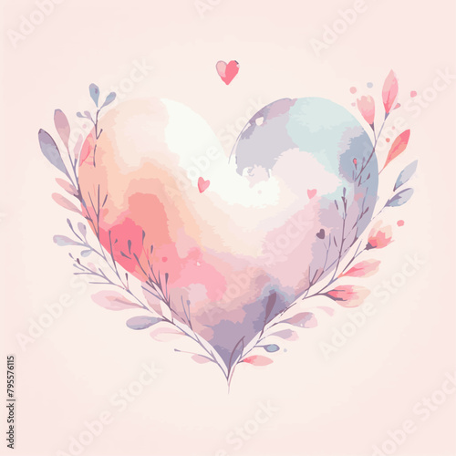 Valentine romantic watercolor vector illustration of HEART isolated on white background