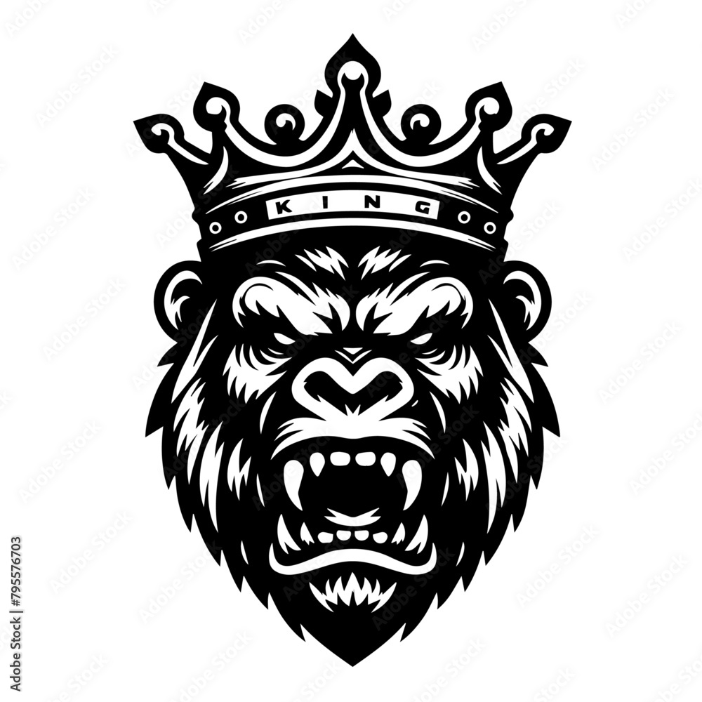 Fototapeta premium Gorilla in crown logotype vector silhouette isolated on white background