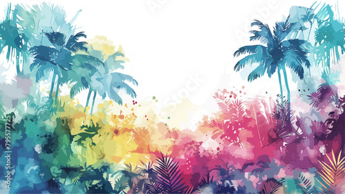 Palmen Bunt Regenwald Tropenwald Tropisch Wasserfarben Silhouette Vektor