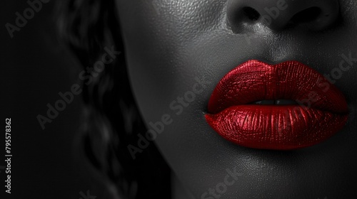 Vivid Red Lips in a Black and White Selective Color Portrait photo