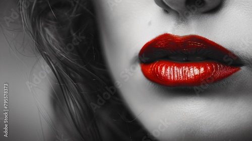 Vivid Red Lips in a Black and White Selective Color Portrait