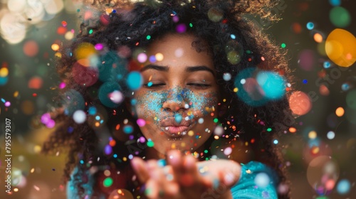 A Woman Blowing Colorful Glitter