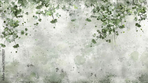 A painting of a tree with green leaves and a white background. The painting has a calming and peaceful mood, as the leaves are spread out and the background is mostly white