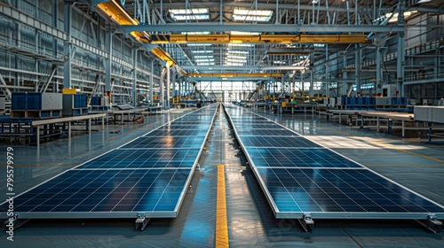 Rows of solar panels in a production house delineate the evolution of energy generation technologies and the industry's march towards a sustainable future.