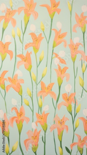 Peach lily flower blooms painting pattern backgrounds.