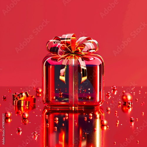 3D Vector Christmas Gift Box with Festive Bow 