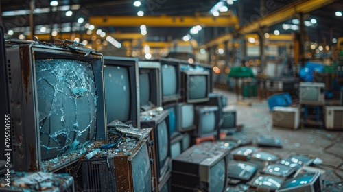 Stacked high in a warehouse, retro televisions collected for disposal serve as a stark reminder of the relentless march of technology