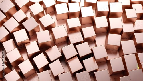 Shiny metal rose gold polished shiny smooth pink gold cubes and plates background