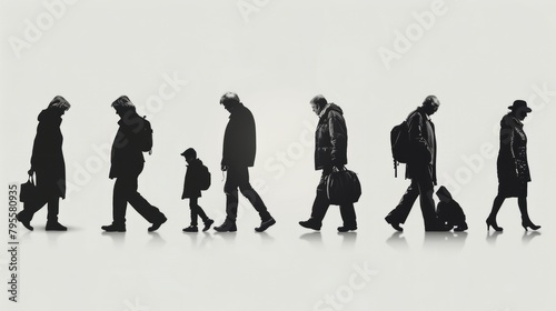 A series of silhouetted figures portraying the human life cycle from childhood to old age