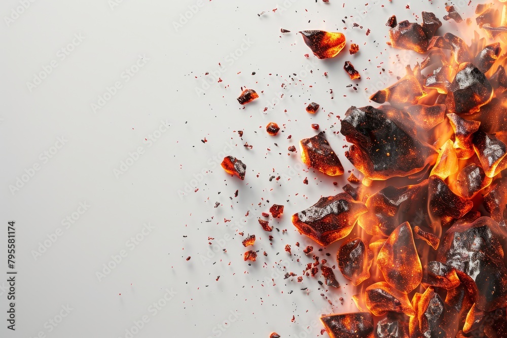 A pile of burning rocks with a lot of smoke and fire. The fire is very hot and the rocks are very hot A pile of burning rocks with a lot of smoke and fire. The fire is very hot and the rocks are very hot