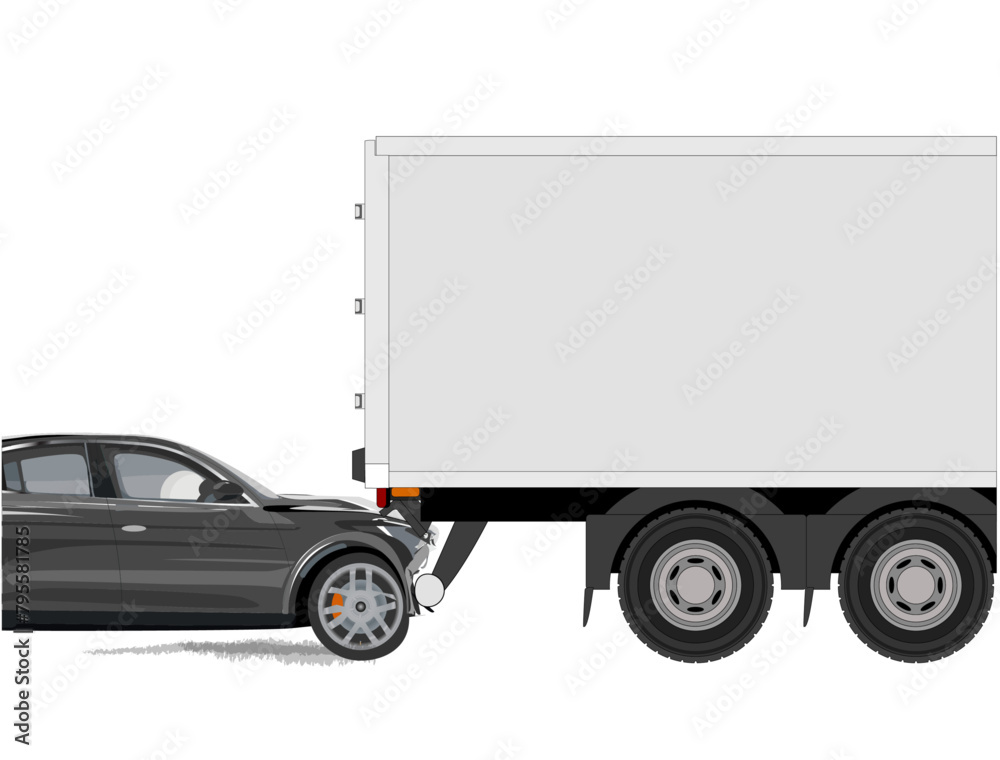 Vector Illustration of Rear-end Collision to Truck with Crash Guard Installed Vector Illustration of Rear-end Collision to Truck with Crash Guard Installed