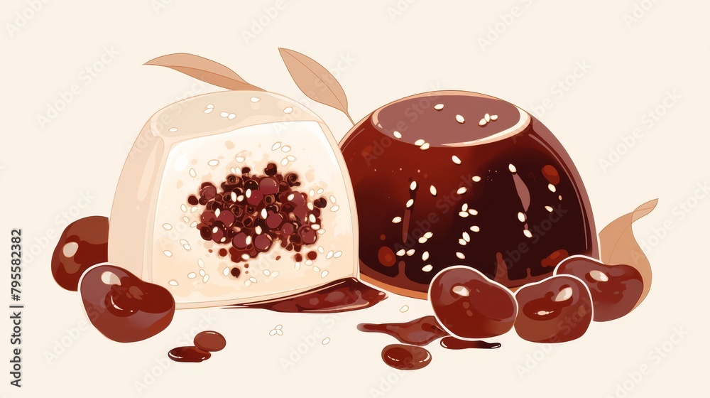 A delicate Japanese dessert featuring sweet red bean paste, a treat