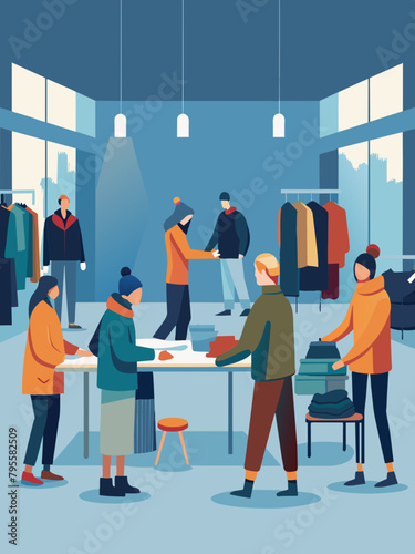 Shopping Experience in Modern Apparel Store Illustration