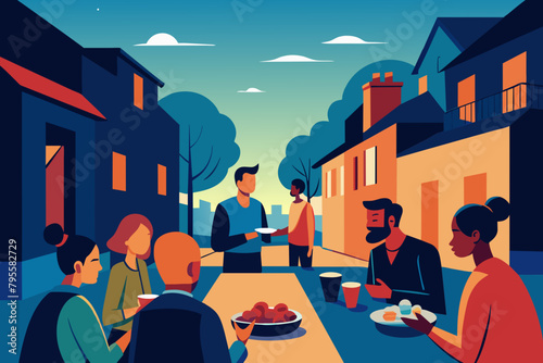 Neighborhood Outdoor Dinner Party at Dusk