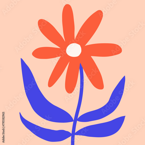 Naive modern summer vector flower. Simple floral color print