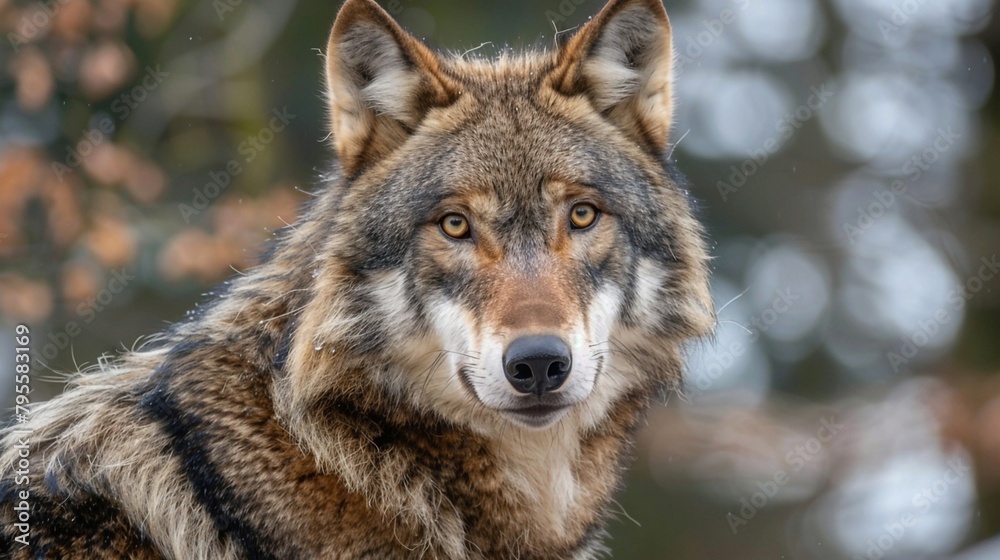gray wolf portrait, The Wolf’s Mesmerizing Stare. Generative AI