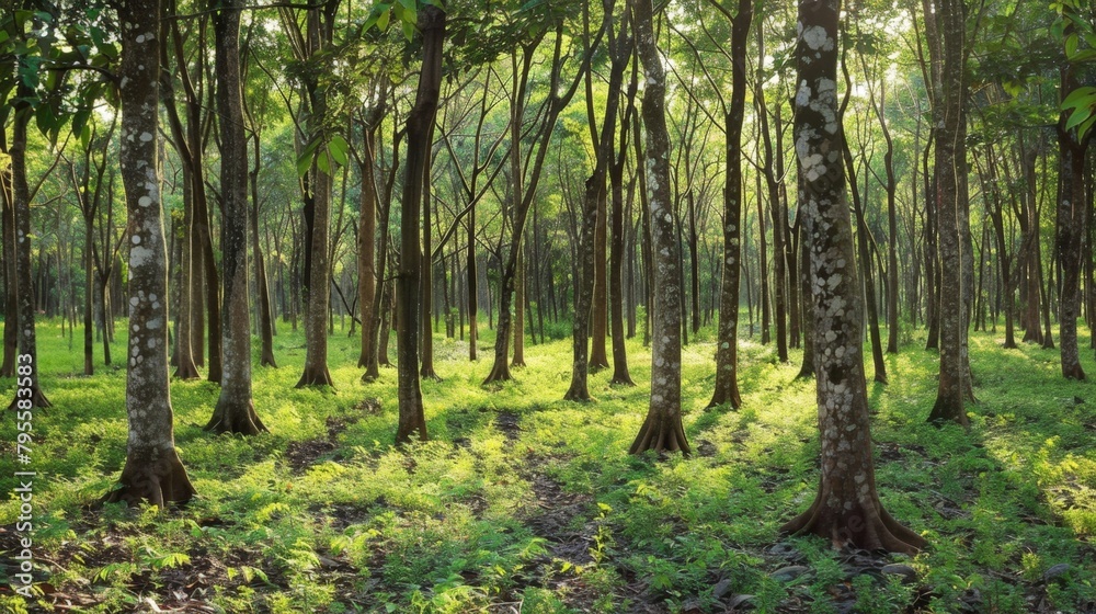 Fototapeta premium A lush forest teeming with trees and verdant grass