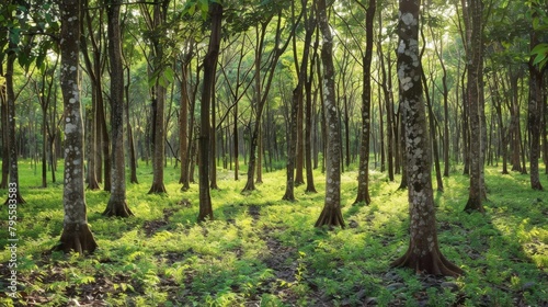 A lush forest teeming with trees and verdant grass