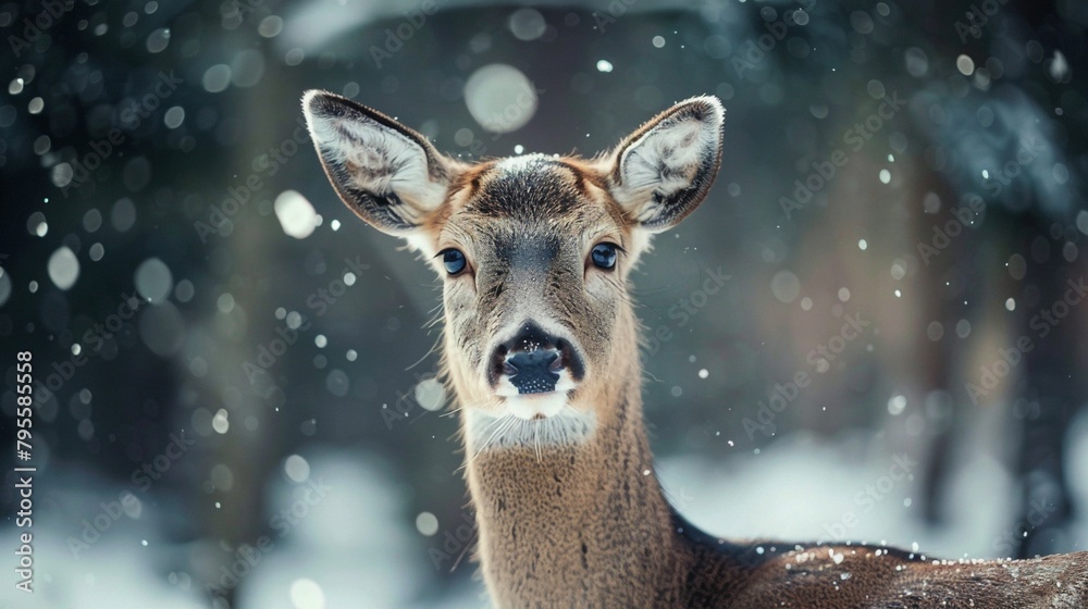 a close-up of a deer in a wintry setting. Generative AI a close-up of a deer in a wintry setting. Generative AI