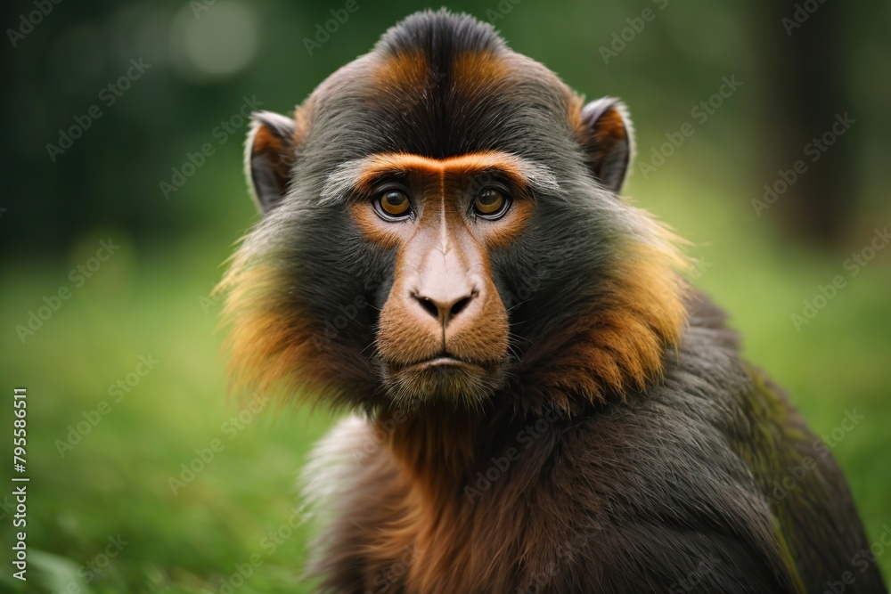 close up of an mandril looking at something in the jungle close up of an mandril looking at something in the jungle