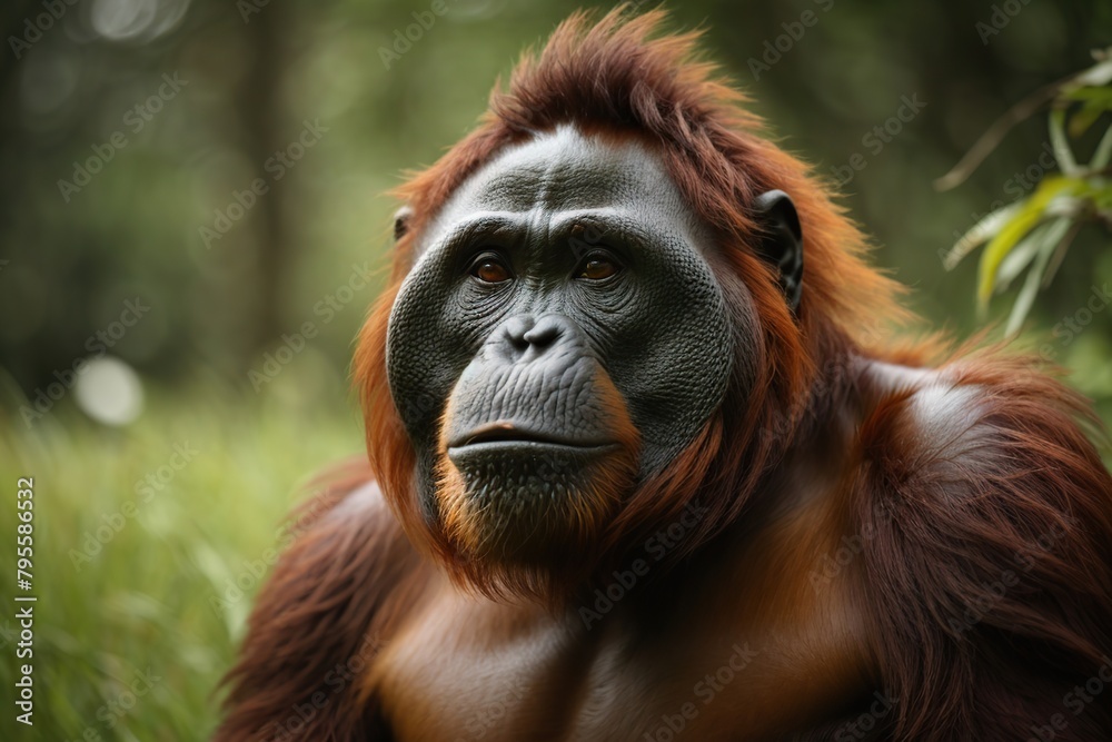 Fototapeta premium close up of an orangutan looking at something