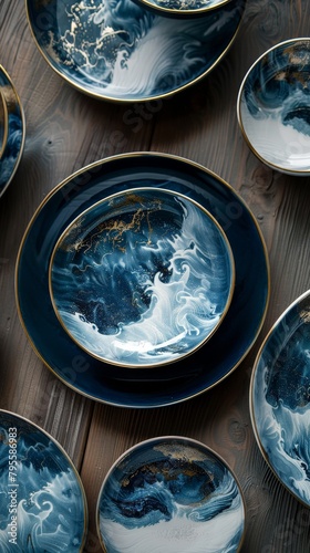 Table adorned with blue and white designer plates
