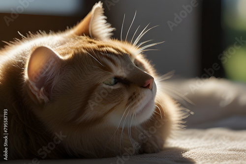 american wirehair cat lying down photo