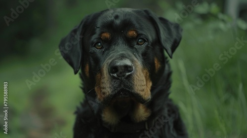 rottweiler dog amidst the lush greenery of a natural outdoor setting. Generative AI