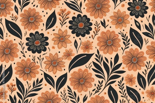 Seamless Brown Flowers And Dark Leaves Pattern  Seamless Floral Flowers Pattern Background