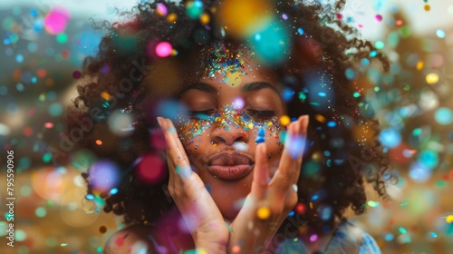 Woman Blowing Colorful Confetti © VLA Studio