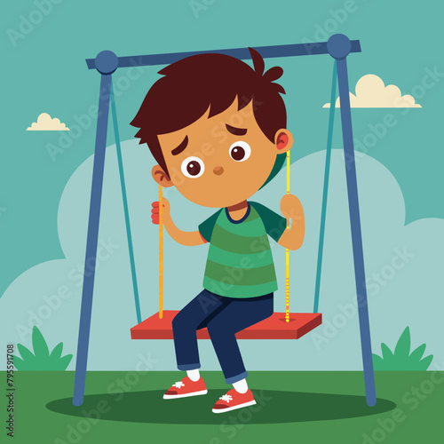A child is getting angry because he has to wait for his turn to get on the swing
