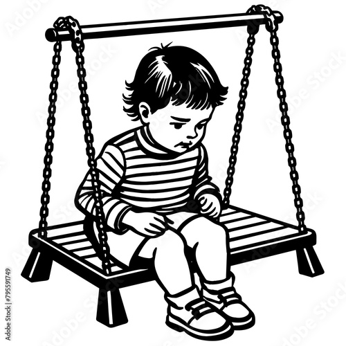 A child is getting angry because he has to wait for his turn to get on the swing