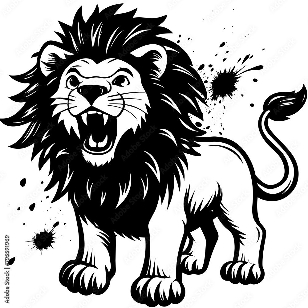 Fototapeta premium Cute lion cartoon roaring in watercolor painting style 