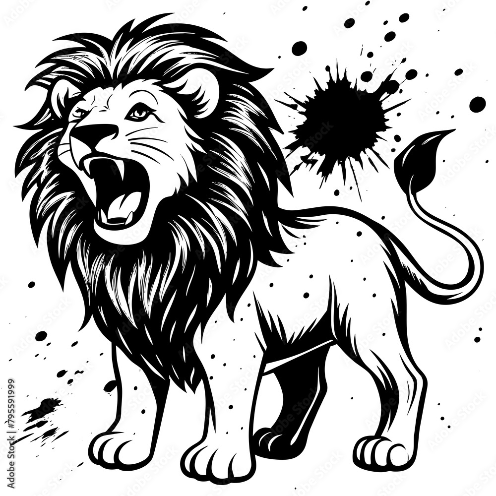 Fototapeta premium Cute lion cartoon roaring in watercolor painting style 