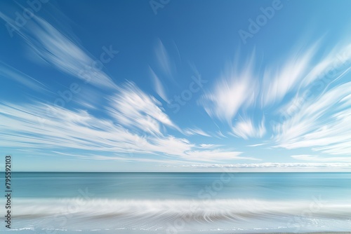 Tranquil seascape with wispy cirrus clouds on a transparent white backdrop, perfect for peaceful coastal scenes